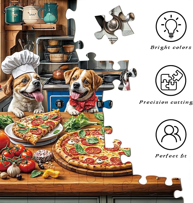 Funny Dog Pizza Jigsaw Puzzle, 1000 Piece Puzzle for Adults, Food Kitchen Puzzles, Animal Pet Lover Challenging Puzzles, Interlock Perfectly No Dust, Gifts for Easter Father's Day