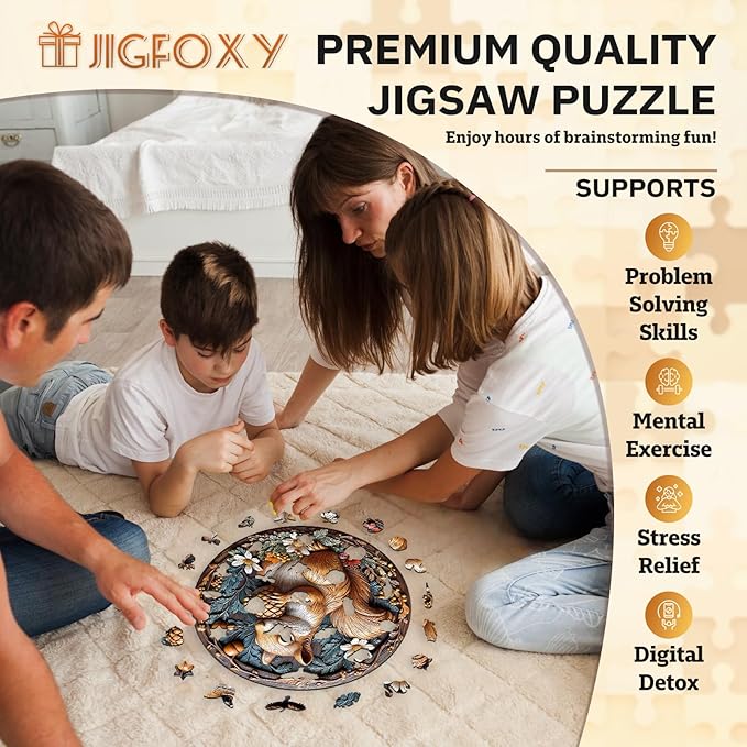 Jigfoxy Wooden Puzzles for Adults, Squirrel Wood Puzzles Adult, Unique Animal-Shaped Wooden Jigsaw Puzzles for Adults, Christmas Thanksgiving Gifts for Family and Friends (M-11.4 * 11.4in-200pcs)