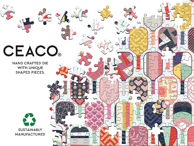 Ceaco – Pickleball Prints - Emma Schonenberg – 300 Piece Jigsaw Puzzle for Adults with Oversized Pieces and Bonus Poster – Colorful Pickleball Paddle Art Puzzle