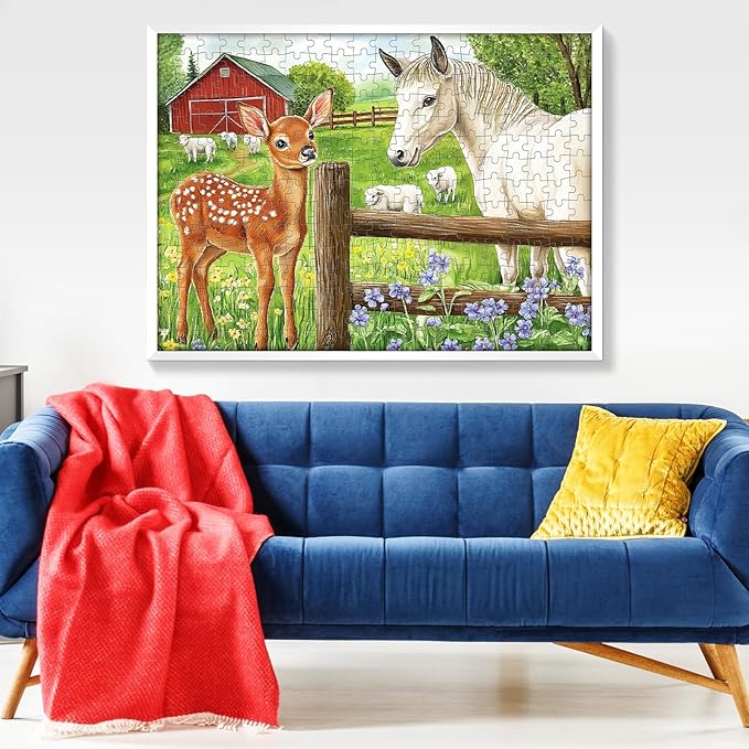 300 Pieces Puzzle for Adults-Deer Jigsaw Puzzle-Farm Horse Puzzles for Kids Ages 8-10-Animal Pet Lover Challenging Puzzles for Friends Family Activity Game Nights Gifts-20.5x15IN