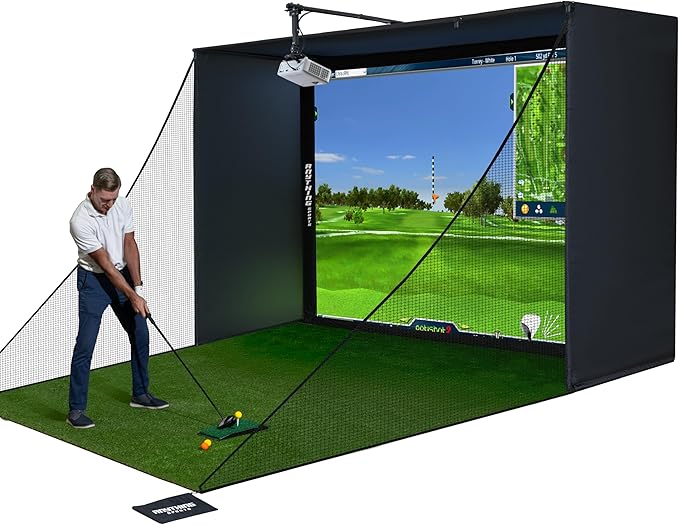 Complete Golf Simulator Enclosure Package – 4K-Ready Impact Screen with Blackout Cage, Projector Mount, Frame Poles, Side Shank Nets | Indoor & Garage Practice | Easy Setup | 12-Month Warranty