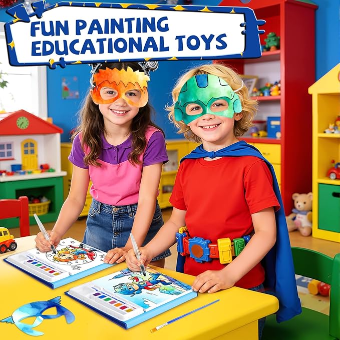 CHICAUP Paint with Water Coloring Books for Kids, Mess Free Watercolor Painting Kit with Hero Mask, Painting Activity for Kids Ages 3-5 4-8, Arts Crafts Drawing Gift Toy for Boy Girl
