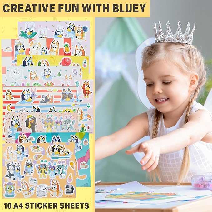 Bluey 4-in-1 Art Kit for Kids with Coloring Pages, Scratch Art, Watercolors, Stickers & Pencil, Fun DIY Craft Supplies Set, Gifts for Kids (Multi 4-in-1 Set)