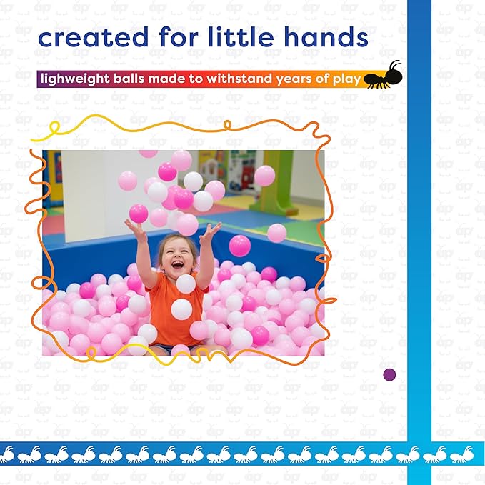 Antsy Pants 100 Ball Pit Balls, Ball Pit for Toddlers 1-3, Non-Toxic Materials, Lightweight, Reusable Storage Bag, Plastic Balls for Ball Pit, Sensory Toys for Kids, Pink/White