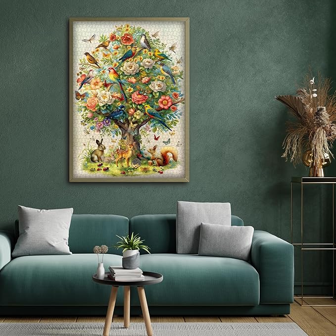 Tree of Life Puzzles for Adults 1000 Pieces, Birds Butterfly Flower Animal Jigsaw Puzzles with Plant Floral, Spring Nature Landscape Challenging for Adults