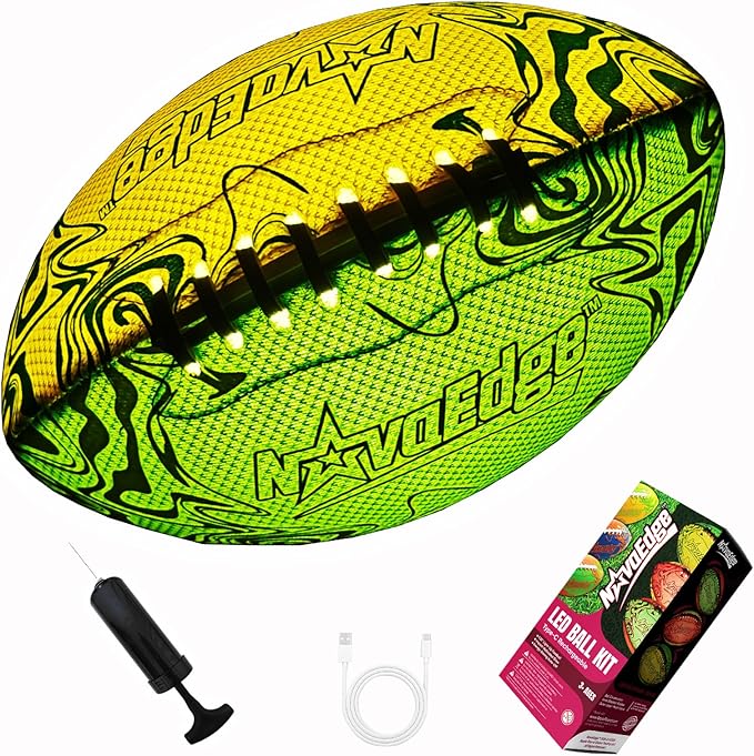 USB-C Rechargeable Football with LED Lights - Glow in the Dark Football, 9.25-inch Dual-Color Light-Up Ball, Night Play Sports Gift for Boys & Girls Outdoor Games