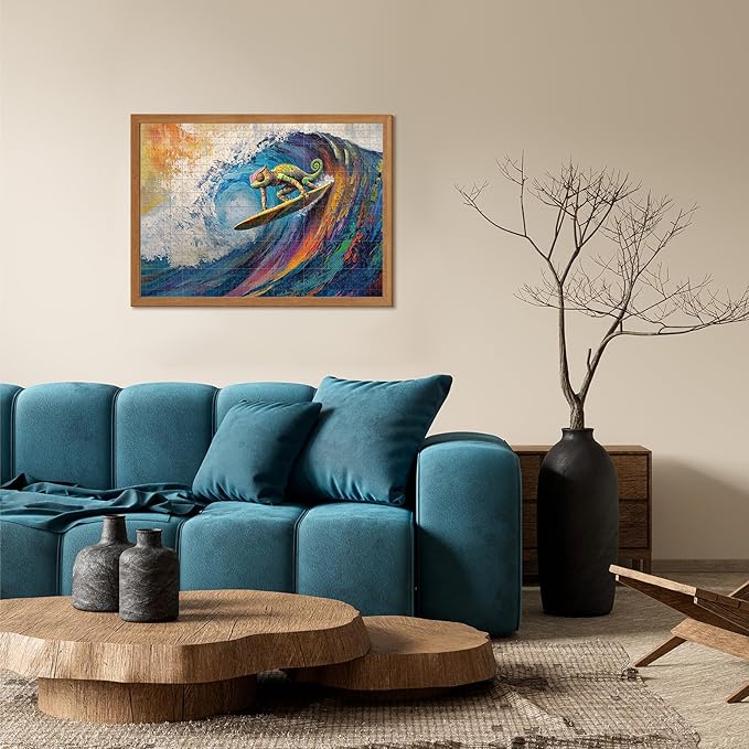 Vibrant Chameleon Surfing 1000 Piece Puzzle for Adults - Challenging Puzzles Art Painting Jigsaw Puzzles Family Game Home Decor