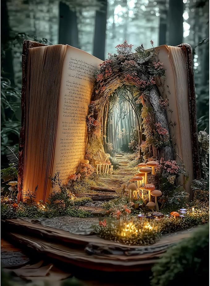 Puzzles for Adults 500 Pieces, Green Book Jigsaw Puzzles - Forest Gateway, Impossible Book Tree Puzzle for Seniors Families, 20.47x14.96 Inches, 1:1 Poster, Letter On The Back