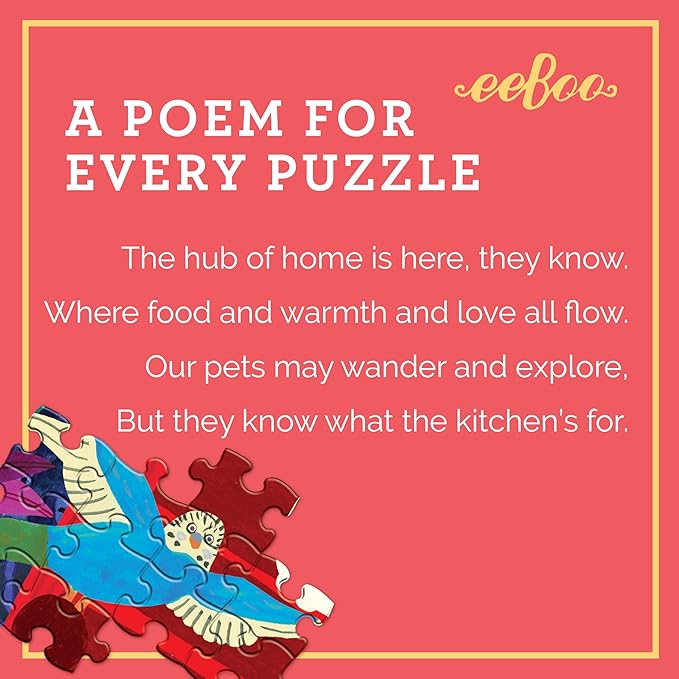 eeBoo 1000 Piece Puzzle - Pets in The Kitchen Jigsaw Puzzle for Adults, Square 23" x 23" Made with Recycled Board & Vegetable-Based Ink