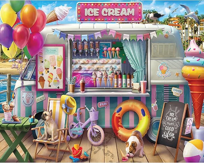 White Mountain 1000 Piece Jigsaw Puzzle Summer Beach Scene Puzzles with Large Pieces Gift for Adults and Family 24"x30" - Ice Cream Van