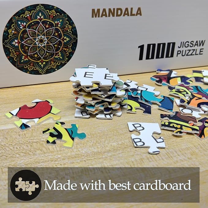 1000 Pieces Mandala Round Jigsaw Puzzles for Adults Kids Teen Round Puzzle Game Toys Gift 26.7" x 26.7" Q1169