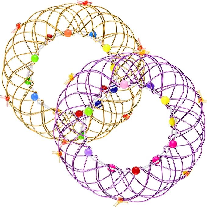 Skylety 2 Pieces Mandala Flower Basket Toy Flexible Iron Basket Creative Handmade Magic Loops Wire Fidget Toy for Teens Christmas Winter Party Favors (Purple, Gold)