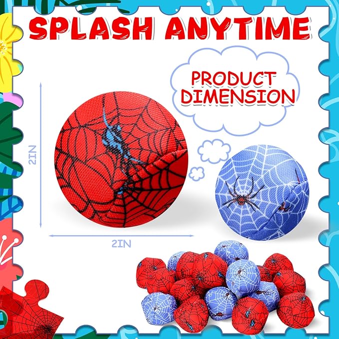 24 Pack Spider Web Party Favors Swimming Pool Balls 2 Inch Reusable Water Balls Bulks Red Blue Cartoon Pool Toys for Kids Beach Party Supplies
