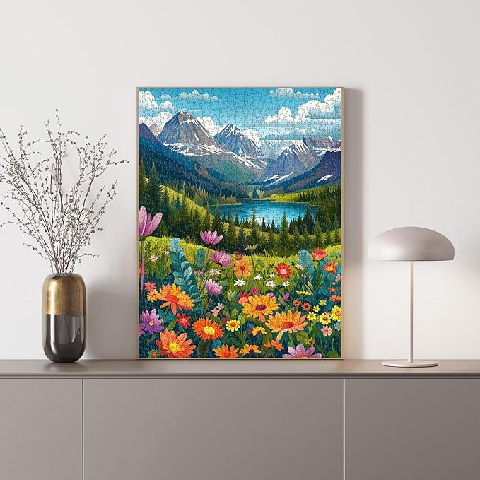 Landscape Puzzles for Adults 1000 Pieces, Flower Mountain Puzzle Art, Lake Scenic Jigsaw Puzzles for Adults