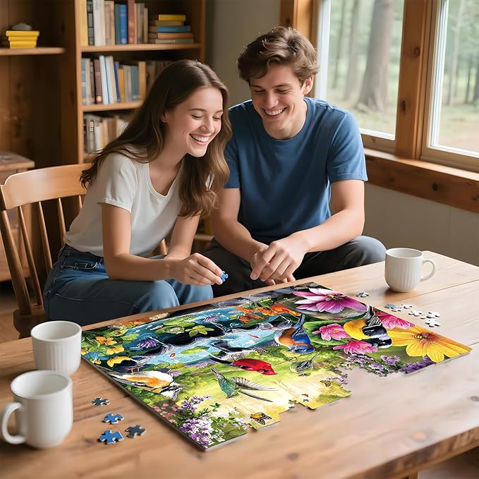 500 Pieces Puzzle for Adults, Puzzles for Adults 500 Pieces, Spring Birds Floral Pond Nature Jigsaw Puzzle, Challenging Puzzle Perfect for Game Nights, 20.5 X 15 in