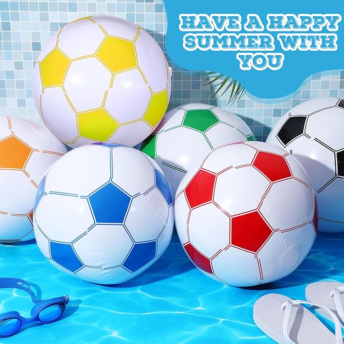 Chivao Inflatable Soccer Beach Balls 16 Inch Beach Balls Bulk Soccer Party Favors Summer Swimming Pool Games for Sports Outdoor Activity Party Decoration Supplies