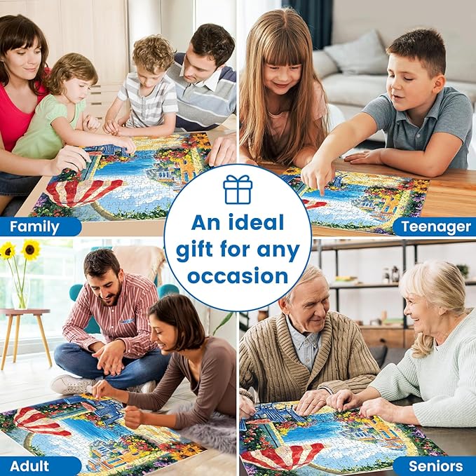 300 Pieces Jigsaw Puzzles for Adults, Seaside Flowers Puzzle for Adults Children Seniors, Oil Painting Style Puzzle 300 Pieces, Gift for Birthday, Home Decor, Fun for Family Entertainment(20.5*15 In)