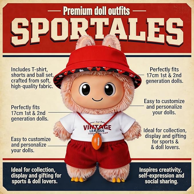 Sports-Themed American Football 4-Piece Set,is Suitable for a 17cm Dolls, Dolls Clothing Accessories ( No Dolls ) (Vintage&Legends)