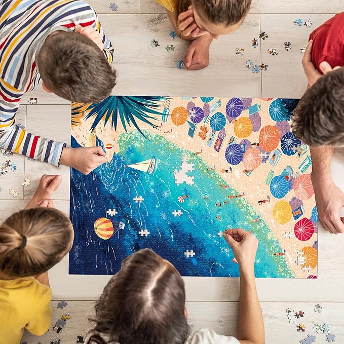 Jigsaw Puzzles for Adults 1000 Pieces, Summer Vacation Blue Sea Beach Challenging Unique Puzzle for Game Night Family Home Decor, 20x27 Inches, Seabeach