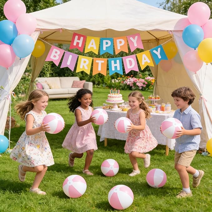 4 Pcs 16 Inch Inflatable Beach Balls Bulk Large Pastel Inflatable Decorated Ball Party Ornaments for Summer Swimming Pool Party Birthday Favors
