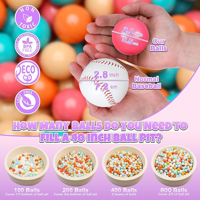 GOGOSO Ball Pit Balls for Toddler, Baby Plastic Playballs Kids Soft Pastel Pelotas Non-Toxic BPA-Free,Cream Pink+Orange+Green,100 Balls