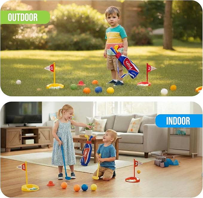 Atlasonix Toddler Golf Set - Toddler Golf Clubs | Kids Golf Clubs Includes Kid Golfer Bag, Gloves, 8 Balls and 3 Sticks - Sports and Outdoor Play Toys, Outdoor Toys, Kids Outdoor Play Equipment