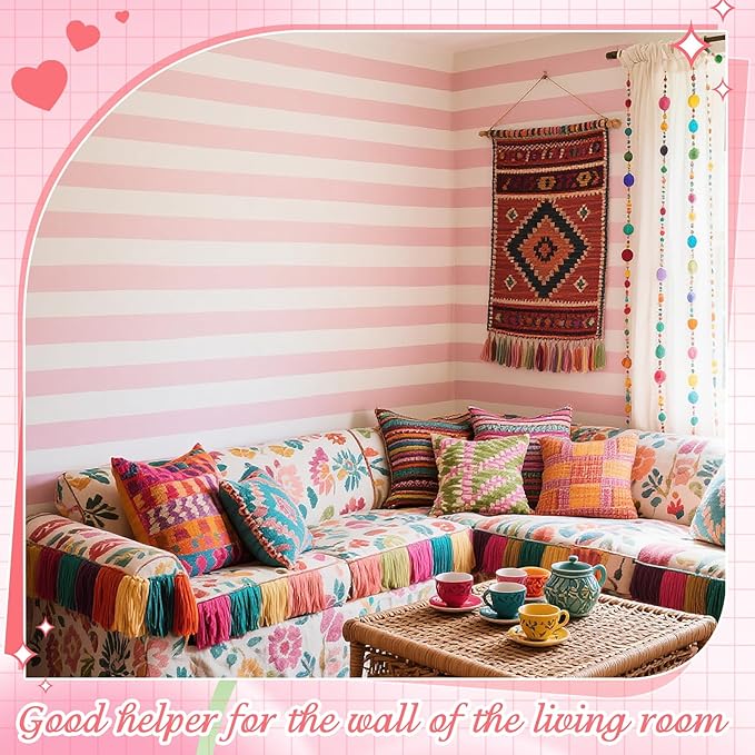 Flutesan 3 Pcs Miniature Dollhouse Wallpaper and Flooring Peel and Stick 1:12 Scale Self Adhesive Doll House Wallpaper DIY Mini Dollhouse Accessories 8.27 x 11.69 Inch(Pink Stripe)