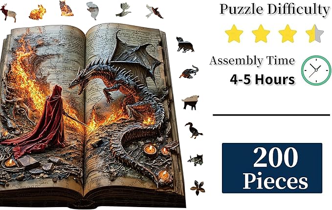 Wooden Puzzles for Adults, Dragon Wooden Puzzles 200 Pieces, Irregular Animals Fun Puzzles for Adults