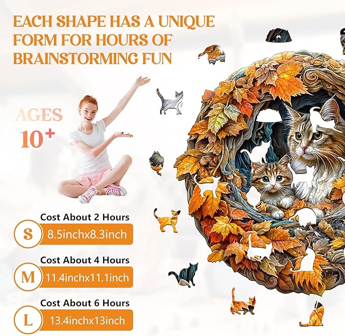 Wooden Puzzles for Adults, Mothers Day Puzzle-3D Cat Mom Wood Puzzles Adult,Unique Shaped Wooden Jigsaw Puzzle,Birthday Gifts for Friends/Family/Puzzle Lovers, Home Decor(M-11.4 * 11.1in 185pcs)