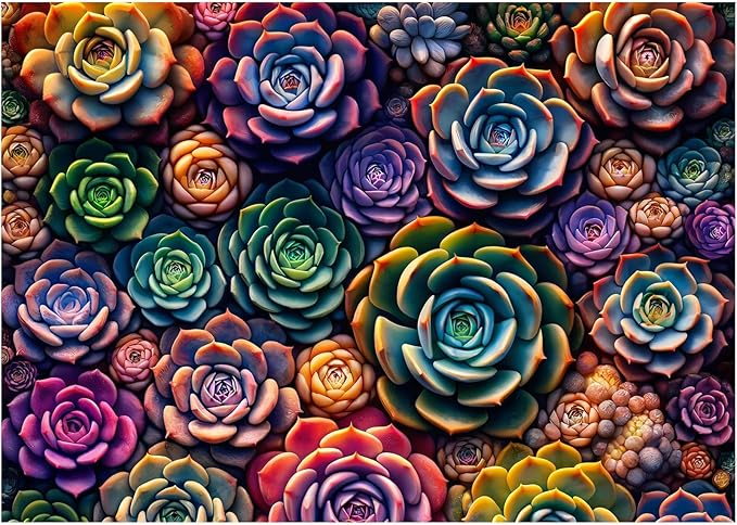 Rocorose 1000 Piece Puzzle for Adults, Colorful Succulents Plants Jigsaw Puzzles Impossible Fun and Challenging Multicolor Nature Puzzles Family Activity Gifts - Thick, Sturdy Pieces
