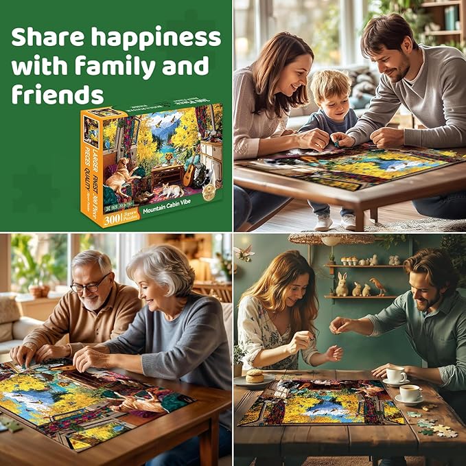 300 Piece Puzzles for Adults Large Piece, Fall Van Dog Cats Birds Nature Jigsaw Puzzle, Funny Gift for Adult Kids, Challenging Puzzle Perfect for Game Nights, 20.5 X 15 in