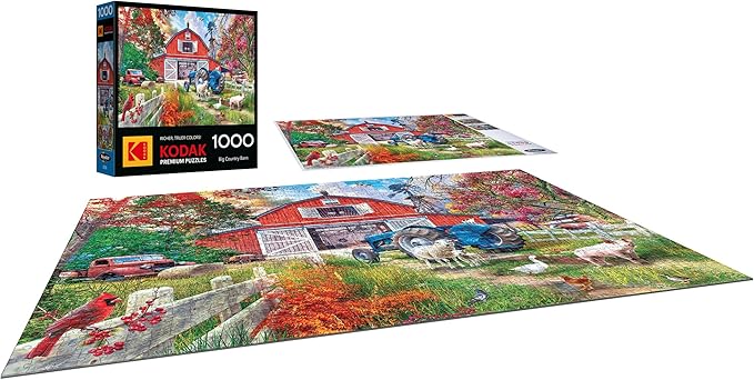 RoseArt - Kodak Premium - Big Country Barn 1000 Piece Jigsaw Puzzle for Adults, Vibrant Farm Scene - Made in USA