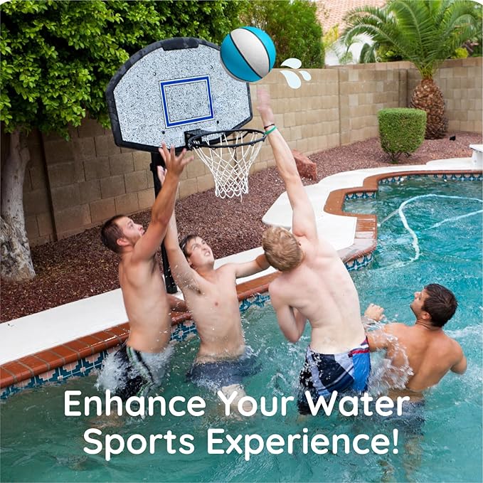 Botabee Official Size Pool Basketball - 9.4" Diameter, Size 7 Waterproof Basket Ball - Textured Grip for in-Water or Outdoor Play - Compatible with Pool Basketball Hoops - White and Blue