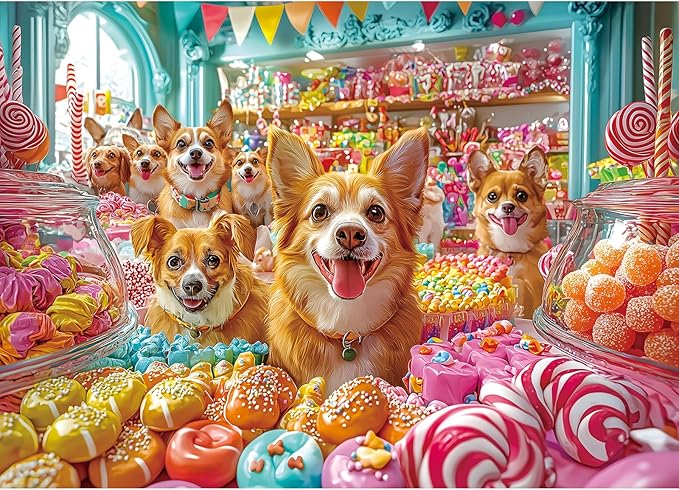 Puzzles for Adults 1000 Pieces, Cute Dogs and Candy Jigsaw Puzzle for Adults, Fun & Challenging Puzzles for Adult Family Game Gift for Friends and Family (27.5"x19.7")
