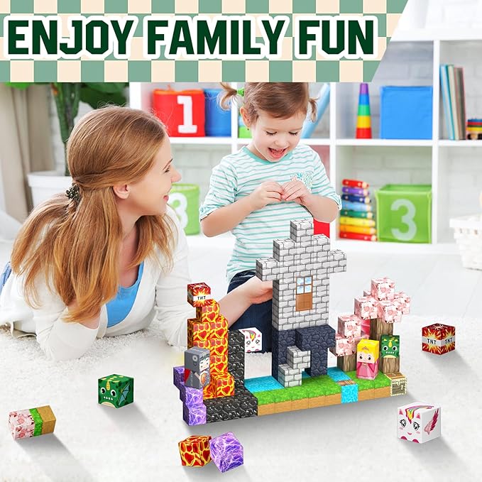 100PCS Magnetic Blocks - Magnet Cubes Toys Stacking, Build Mine Magnet World Magic Portal Set, STEM Montessori Stacking Toy for 3+ Year Old Boys&Girls (Forest and Castle)