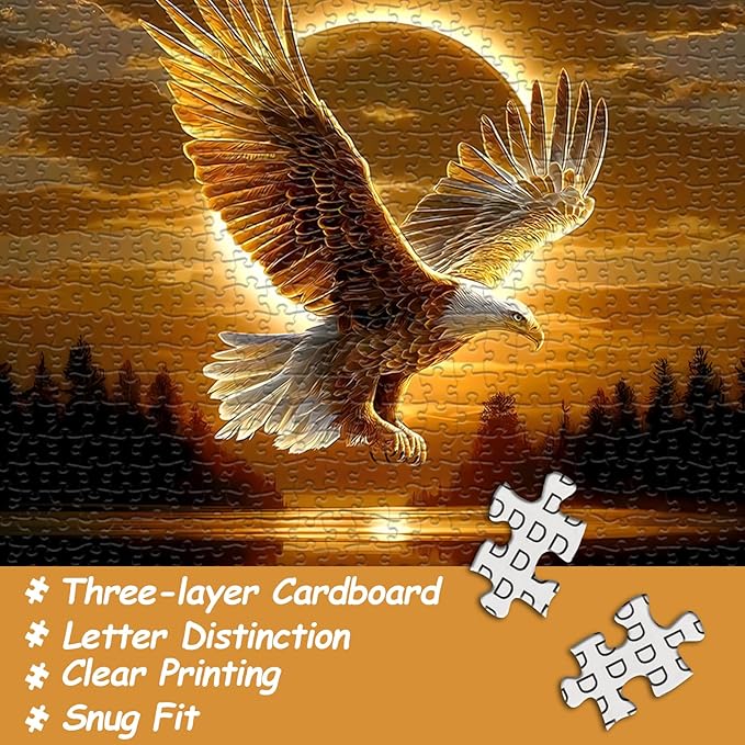 Solar Eagle Puzzles for Adults 1000 Pieces, Nature Forest Sunset Scenery Puzzles, Bald Eagle Bird Jigsaw Puzzles, Beautiful Animal Puzzles as Home Decor