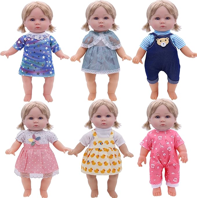 Girl Doll Clothes and Accessories - 6 Sets for 11 Inch Dolls, Alive-Baby Princess Dress, Gown, Pajamas, Cute Baby Outfits Christmas Birthday Gift Little Girls