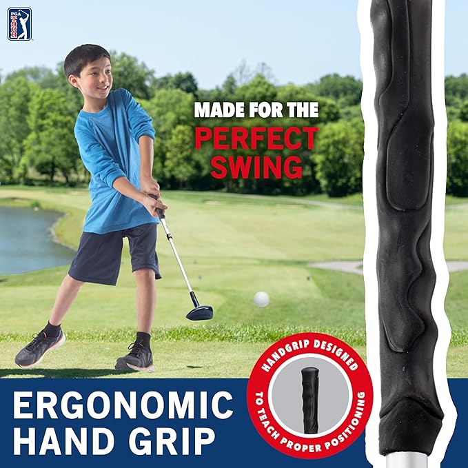Franklin Sports PGA Tour Kids' Plastic Golf Clubs Set - Youth Toy Plastic Clubs + Bag - Kids' Golf Set with Bag + Balls - Adjustable Length for Boys + Girls - Red + Blue