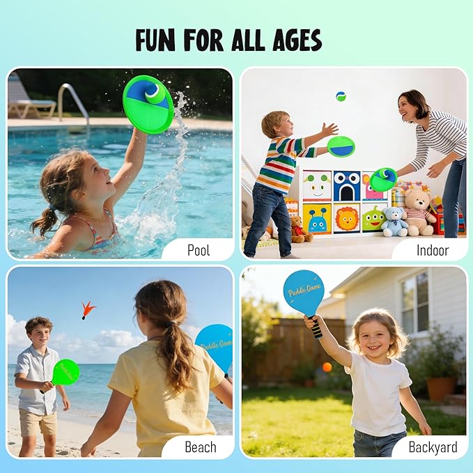 2-in-1 Beach Paddle Ball and Toss Catch Ball Game Set, Summer Outdoor Toys for Kids Adults, Family Yard Lawn Beach Pool Park Games, Outside Sports Easter Basket Stuffers Gifts for Boys Girls