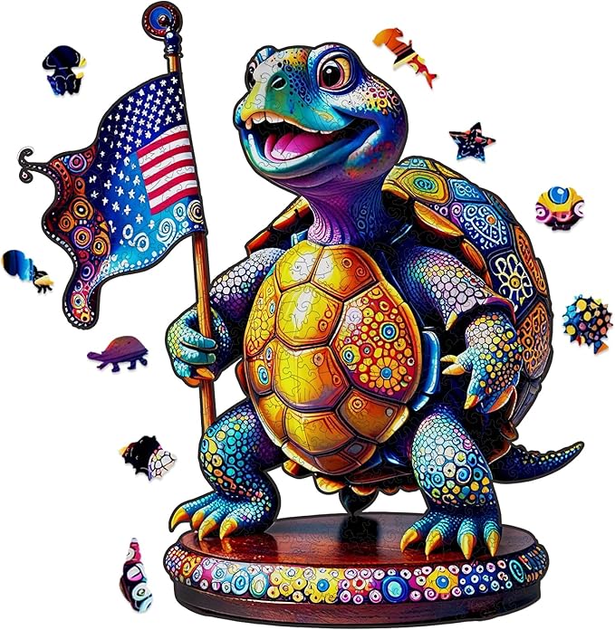 Bovearto Wooden Puzzle for Adults, Flag Turtle Wood Puzzles, Tortoise Puzzle Unique Shaped for Adults Kids Puzzles Family Games for Adults Game Large Size (15.6"*17.3")