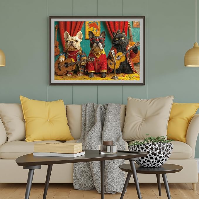 1000 Piece Puzzle for Adults, Challenging Rock&Roll Dog Cat Band Jigsaw Puzzles, Premium Matte Finish, 27.56 x 19.68 Inches, Perfect for Game Nights