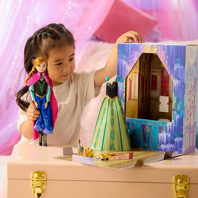 Disney Store Official Anna Story Doll (Traveling Outfit) - 11 Inches - Includes Coloring Book and Additional Dress, Princess Doll in Classic Outfit, Disney Princess Toys for Girls