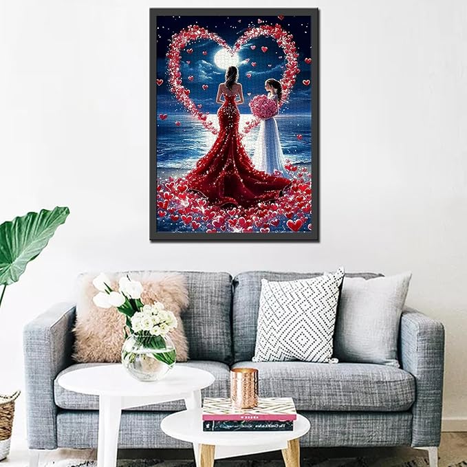 Elegant Girl Jigsaw Puzzles 1000 Pieces for Adults,Families(Woman,Heart,Rose,Seascape,Full Moon) Pieces Fit Together Perfectly 19.7''x27.6''inch Valentines Day Performance Frameable Magic Puzzle Art