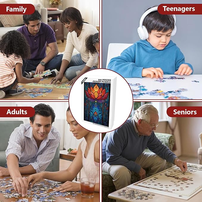 Great Jigsaw Puzzles for Adults 300 Pieces Zen Meditation Stained Glass Lotus Floral Puzzles for Adults Toys Gift Family Decoration Kids Puzzle