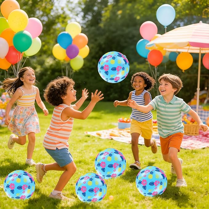 12 Pack Hawaii Cartoon Themed Beach Ball Blue 7.87" Bulk for Summer Pool and Beach Game Gifts Birthday Party Supplies Decorations Favor