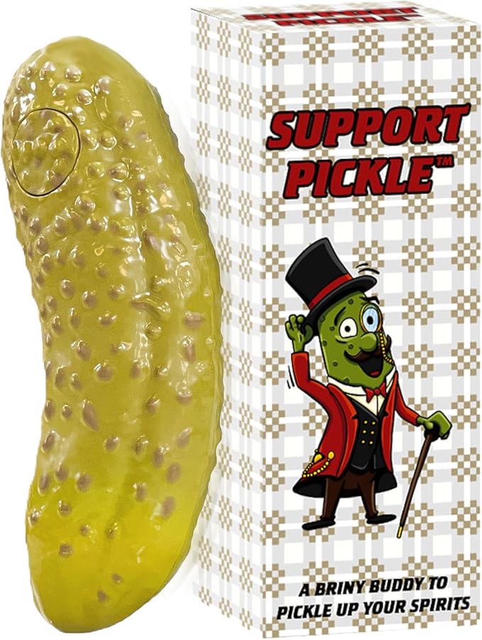 DR DINGUS Emotional Support Pickle - +100 Positive Inspirational Phrases - Press Button - Funny Family Friendly Gag Toy for Class, Office, Gift, Friends