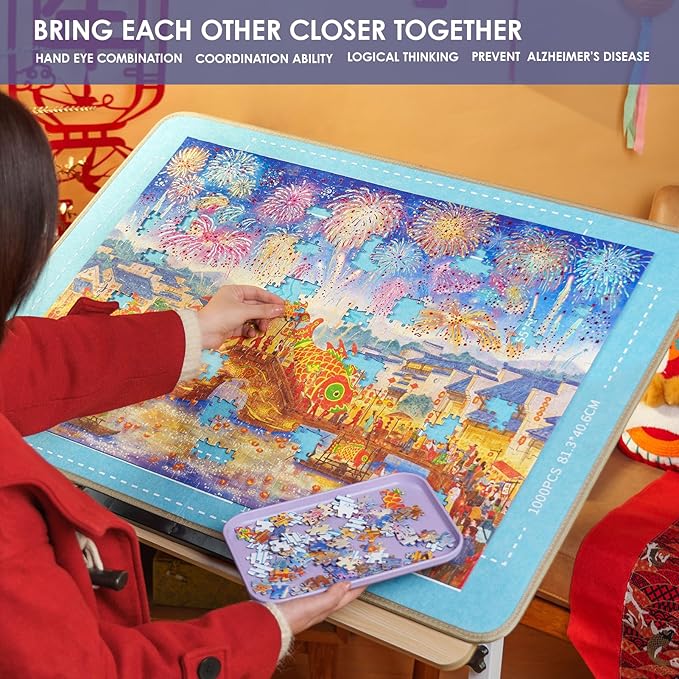 MOMIBOOK 1000 Piece Puzzle for Adults Jigsaw Puzzles of Lanternlit Starnight, Gilding Happy New Year Painting Image Challenging Hard Impossible Puzzle Unique Party Christmas Birthday Gifts