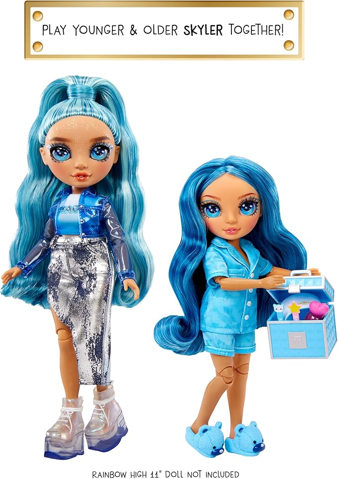 Rainbow High Jr High PJ Party - Skyler, Blue 9" Posable Fashion Doll with Soft Onesie, Slippers, Fun Play Accessories, Great Toy Gift for Girls Kids Ages 4-12 Years