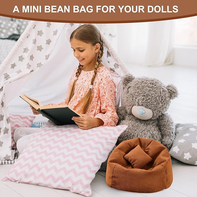 Doll Car Seat Compatible with Labubu, Handmade Bean Bag Chair for 5.9-6.7 inch Doll, Anti-Slip Bottom, Cute Doll Accessories for Display, Fans&Collectors Gifts, Durable Corduroy Fabric (Coffee)