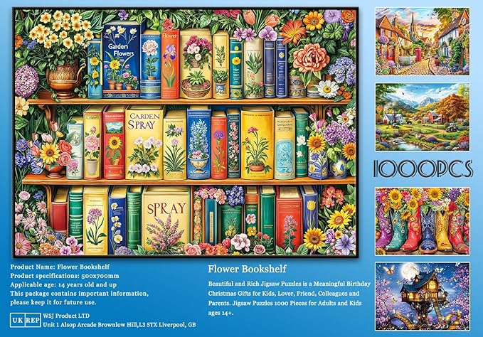 Jigsaw Puzzles for Adults 1000 Piece Puzzle for Adults 1000 Pieces Puzzle 1000 Pieces-Colorful Flower Bookshelf